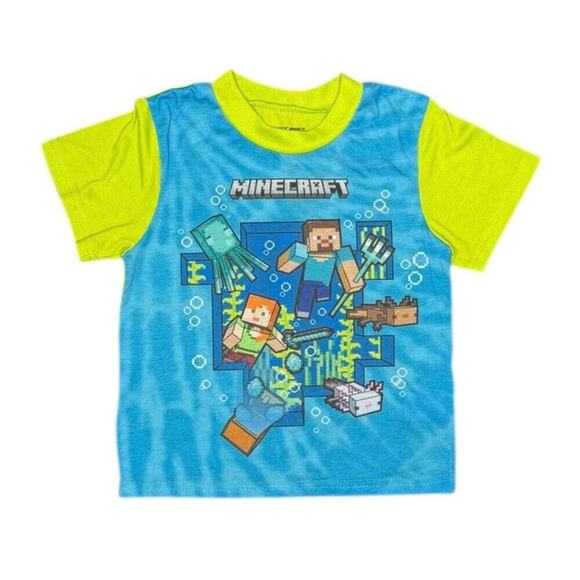 Minecraft Other - Minecraft Boys Underwater Graphic T-Shirt Blue/Neon Green Size M